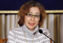 Junko Ishido, mother of Kenji Goto, a Japanese journalist being held captive by Islamic State militants along with another Japanese citizen, speaks during a news conference at the Foreign Correspondents' Club of Japan in Tokyo, January 23, 2015. PHOTO BY REUTERS/Toru Hanai