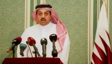 Qatar's foreign minister Khaled al-Attiya speaks at a joint news conference with United Nations Secretary-General Ban Ki-Moon in Doha, July 20, 2014. PHOTO BY REUTERS/Mohammed Dabbous