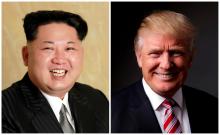 A combination photo shows a Korean Central News Agency (KCNA) handout of Kim Jong Un released on May 10, 2016, and Donald Trump posing for a photo in New York City, U.S., May 17, 2016. PHOTO BY REUTERS/KCNA handout via Reuters/File Photo & REUTERS/Lucas Jackson