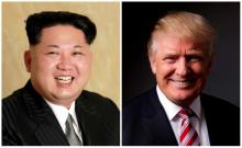 A combination photo shows a Korean Central News Agency (KCNA) handout of Kim Jong Un released on May 10, 2016, and Donald Trump posing for a photo in New York City, U.S., May 17, 2016. PHOTO BY REUTERS/KCNA 