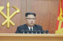 North Korean leader Kim Jong Un gives a New Year address for 2017 in this undated picture provided by KCNA in Pyongyang on January 1, 2017. PHOTO BY REUTERS