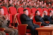 North Korean leader Kim Jong Un watches a performance given with splendor at the People's Theatre on Wednesday to mark the 70th anniversary of the founding of the State Merited Chorus in this photo released by North Korea's Korean Central News Agency (KCNA) in Pyongyang on February 23, 2017. PHOTO BY REUTERS/KCNA