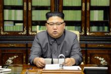 North Korea's leader Kim Jong Un makes a statement regarding U.S. President Donald Trump's speech at the U.N. general assembly, in this undated photo released by North Korea's Korean Central News Agency (KCNA) in Pyongyang, September 22, 2017. PHOTO BY REUTERS/KCNA