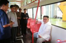 North Korean leader Kim Jong Un visits the Pyongyang Trolley Bus Factory and the Bus Repair Factory in Pyongyang, North Korea in this photo released August 4, 2018 by North Korea's Korean Central News Agency. PHOTO BY REUTERS/KCNA