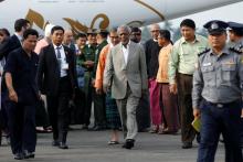 Former U.N. Secretary-General Kofi Annan arrives at Sittwe airport, Rakhine state, Myanmar, as he visits in his capacity as the Myanmar government-appointed Chairman of the Advisory Commission on Rakhine State, December 2, 2016. PHOTO BY REUTERS/Soe Zeya Tun