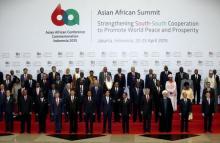 Leaders from Asia and Africa pose for a group photo before the start of the Asian-African Conference in Jakarta, April 22, 2015. PHOTO BY REUTERS/Darren Whiteside