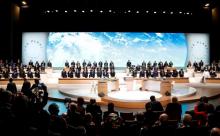 World leaders and heads of State and government attend the Plenary Session of the One Planet Summit at the Seine Musicale venue in Boulogne-Billancourt, near Paris, France, December 12, 2017. PHOTO BY REUTERS/Etienne Laurent