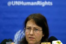 Leigh Toomey, member of the United Nations Working Group on Arbitrary Detention, speaks at the end of the mission news conference in Colombo, Sri Lanka, December 15, 2017. PHOTO BY REUTERS/Dinuka Liyanawatte