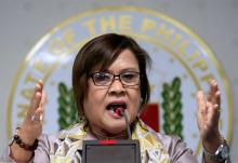 Philippine Senator Leila de Lima gestures during a news conference at the Senate headquarters in Pasay city, metro Manila, Philippines, September 22, 2016. PHOTO BY REUTERS/Romeo Ranoco