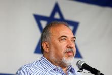 Israeli Defense Minister Avigdor Lieberman visits Gaza's Kerem Shalom crossing, the strip's main commercial border terminal, July 22, 2018. PHOTO BY REUTERS/Amir Cohen