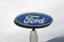 The corporate logo of Ford is seen at a Ford branch in Caracas, March 27, 2015. PHOTO BY REUTERS/Carlos Garcia Rawlins