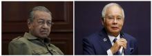 A combination photo OF former Malaysian premier Mahathir Mohamad during an interview at his office in Kuala Lumpur, October 18, 2013 (L), and Malaysia's Prime Minister Najib Razak speaking in Kuala Lumpur, January 25, 2016. PHOTO BY REUTERS/Samsul Said/Olivia Harris