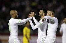 Algeria's Riyad Mahrez (C) celebrates with teammates after scoring a goal against Ethiopia during their African Nations Cup qualifying soccer match at Tchaker Stadium in Blida November 15, 2014. REUTERS/Louafi Larbi