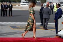 U.S. first lady Melania Trump boards an aircraft as she departs Nairobi, Kenya, October 6, 2018. PHOTO BY REUTERS/Carlo Allegri