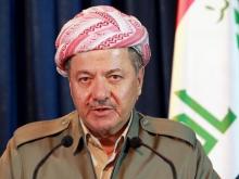 Iraqi President Massoud Barzani addresses the media during a joint news conference with Iraqi Prime Minister Haider al-Abadi in Arbil, April 6, 2015. PHOTO BY REUTERS/Azad Lashkari