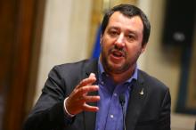 League party leader Matteo Salvini speaks at the media after a round of consultations with Italy's newly appointed Prime Minister Giuseppe Conte at the Lower House in Rome, Italy, May 24, 2018. PHOTO BY REUTERS/Tony Gentile