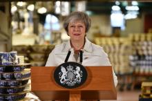 British Prime Minister Theresa May speaks during a visit to the Portmeirion factory in Stoke-on-Trent, Britain, January 14, 2019. PHOTO BY REUTERS/Ben Birchall/Pool 