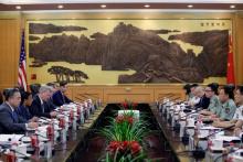 China's Central Military Commission Vice Chairman Fan Changlong (2nd R) and U.S. National Security Advisor Susan Rice (2nd L) attend a meeting at the Bayi Building in Beijing, China, July 25, 2016. PHOTO BY REUTERS/Jason Lee