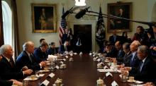 U.S. President Donald Trump meets with Malaysian Prime Minister Najib Razak (2nd R) in the Cabinet Room of the White House in Washington, U.S., September 12, 2017. PHOTO BY REUTERS/Kevin Lamarque