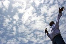 Merera Gudina, a leader of Ethiopia's biggest opposition coalition, Medrek, addresses supporters at a rally in the Oromia region. PHOTO BY REUTERS/Barry Malone