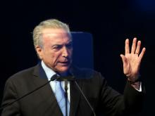 Brazil's President Michel Temer speaks during the opening ceremony of Futurecom, Technology and Telecom Congress in Sao Paulo, Brazil, October 2, 2017. PHOTO BY REUTERS/Paulo Whitaker