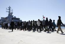Migrants arrive at the Sicilian port of Augusta near Siracusa