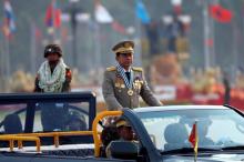 Myanmar's General Min Aung Hlaing takes part during a parade to mark the 72nd Armed Forces Day in the capital Naypyitaw, Myanmar, March 27, 2017. PHOTO BY REUTERS/Soe Zeya Tun