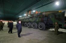 North Korean leader Kim Jong Un inspects the intercontinental ballistic missile Hwasong-14 in this undated photo released by North Korea's Korean Central News Agency (KCNA) in Pyongyang, July 5, 2017. PHOTO BY REUTERS/KCNA