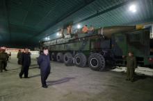 North Korean leader Kim Jong Un inspects the intercontinental ballistic missile Hwasong-14 in this undated photo released by North Korea's Korean Central News Agency (KCNA) in Pyongyang July 5, 2017. PHOTO BY REUTERS/KCNA