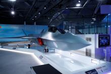 Britain's defence minister, Gavin Wiliamson (UNSEEN), unveiled a model of a new jet fighter, called 'Tempest' at the Farnborough Airshow, in Farnborough, Britain, July 16, 2018. PHOTO BY REUTERS/Peter Nicholls