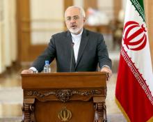 Iranian foreign minister Mohammad Javad Zarif speaks during a joint news conference with his French counterpart Laurent Fabius (unseen) in Tehran, July 29, 2015. PHOTO BY REUTERS/Raheb Homavandi