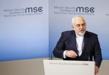 Iranian Foreign Minister Mohammad Javad Zarif delivers his speech during the 53rd Munich Security Conference in Munich, Germany, February 19, 2017. PHOTO BY REUTERS/Michaela Rehle