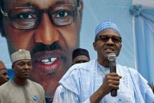Former Nigerian military ruler and presidential candidate Muhammadu Buhari speaks during a rally at a previous campaign in Lagos