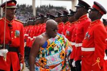 Ghana's new President Nana Akufo-Addo inspects a military parade after the swearing in ceremony at Independence Square in Accra, Ghana, January 7, 2017. PHOTO BY REUTERS/Luc Gnago