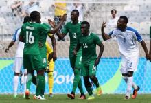 Umar Sadiq (NGR) of Nigeria celebrates a goal with Stanley Amuzie (NGR) of Nigeria. PHOTO BY REUTERS/Mariana Bazo