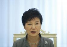 South Korean President Park Geun-hye speaks during an interview with Reuters at the Presidential Blue House in Seoul, September 16, 2014. PHOTO BY REUTERS/Kim Hong-Ji