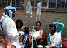 Patients await treatment at a makeshift cholera clinic in Harare, Zimbabwe, September 11, 2018. PHOTO BY REUTERS/Philimon Bulawayo