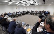 The opening of a new round of peace talks on Syria between the Syrian government representatives and the UN Special Envoy of the Secretary-General for Syria at the United Nations Office in Geneva, March 21, 2016. PHOTO BY REUTERS/Fabrice Coffrini