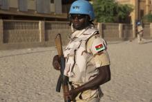 A UN peacekeeper from Burkina Faso patrols in Timbuktu, November 5, 2014. PHOTO BY REUTERS/Joe Penney
