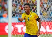 Gabon's Pierre-Emerick Aubameyang celebrates scoring a goal in the African Cup of Nations, Gabon v Guinea-Bissau, in Stade de l'Amitie, Libreville, Gabon, January, 14, 2017. PHOTO BY REUTERS/Mike Hutchings