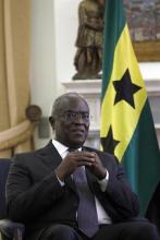 Sao Tome and Principe's President Manuel Pinto da Costa holds a meeting with Portuguese Prime Minister Pedro Passos Coelho (not pictured) in Sao Bento Palace in Lisbon