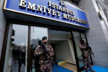 Members of Turkish police special forces stand guard at the police headquarters in Istanbul, Turkey, January 17, 2017. PHOTO BY REUTERS/Murad Sezer