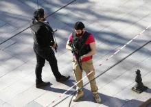 Police secure the area after an explosion near the Ottoman-era Sultanahmet mosque, known as the Blue mosque in Istanbul, Turkey, January 12, 2016. PHOTO BY REUTERS/Murad Sezer