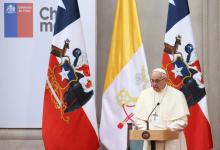 Pope Francis speaks at the La Moneda Presidential Palace in Santiago, Chile, January 16, 2018. PHOTO BY REUTERS/Alessandro Bianchi