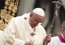 Pope Francis celebrates a mass for the Virgin of Guadalupe in Saint Peter's Basilica at the Vatican, December 12, 2014. PHOTO BY REUTERS/Remo Casilli