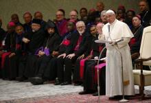 Pope Francis talks during his Wednesday general audience in Paul VI hall at the Vatican, February 4, 2015. PHOTO BY REUTERS/Tony Gentile
