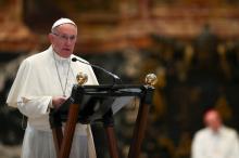 Pope Francis speaks during a mass for the Dutch Dioceses at St. Peter's Basilica at the Vatican, November 15, 2016. PHOTO BY REUTERS/Alessandro Bianchi