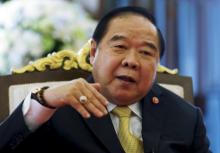 Thailand's Deputy Prime Minister and Defence Minister Prawit Wongsuwan gestures during an interview with Reuters at the Defence Ministry in Bangkok, Thailand, February 18, 2016. PHOTO BY REUTERS/Chaiwat Subprasom