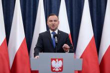 Poland's President Andrzej Duda speaks during his media announcement about his decision on the Holocaust bill at Presidential Palace in Warsaw, Poland, February 6, 2018. PHOTO BY REUTERS/Agencja Gazeta/Dawid Zuchowicz