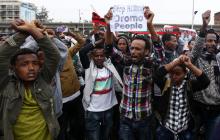 Protesters chant slogans during a demonstration over what they say is unfair distribution of wealth in the country at Meskel Square in Ethiopia's capital Addis Ababa, August 6, 2016. PHOTO BY REUTERS/Tiksa Negeri